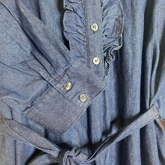 Draper James Chambray Denim Dress Size 20 Long-Sleeve Button-Front Ruffle Detail - Picture 7 of 10